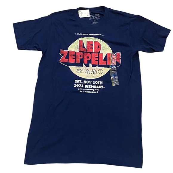 Men's Led Zeppelin "Sat. Nov 20th 1971 Wembley" Navy Tee Shirt Size Small NWT - Picture 1 of 4